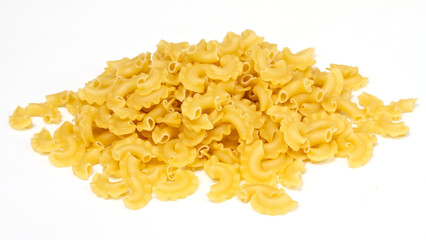 close up of a dried italian pasta on white background