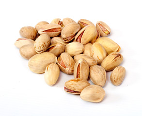 Close-up image of pistachios studio isolated on white background