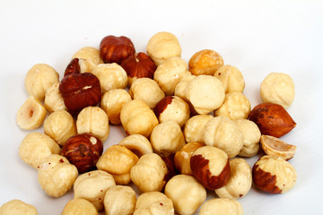 hazelnuts on a white background