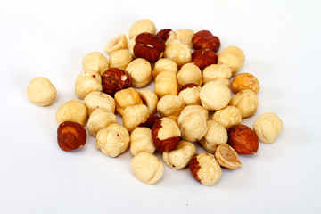 hazelnuts on a white background