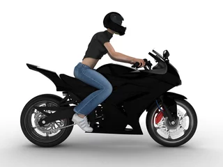 Deurstickers Motorfiets vrouw op een zwarte motorfiets