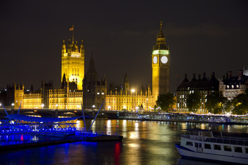 The Parliament, Big Ben and the River Thames by night