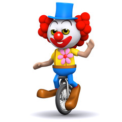 3d Clown waves from his unicycle