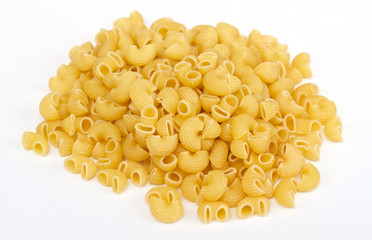 close up of a dried italian pasta on white background