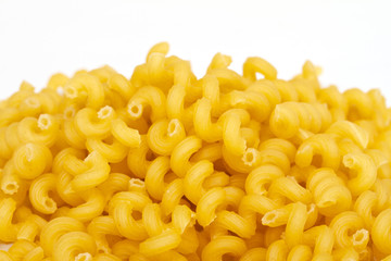 close up of a dried italian pasta on white background