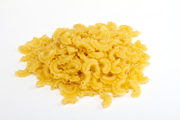 close up of a dried italian pasta on white background