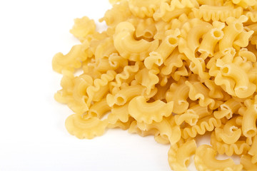close up of a dried italian pasta on white background
