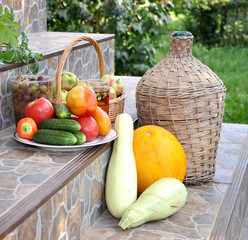 Vegetables, fruit at house steps