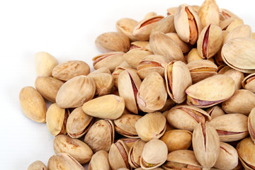 Close-up image of pistachios studio isolated on white background