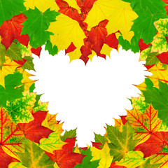 heart shape autumn leaves frame