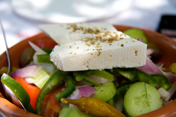 Greek Mediterranean salad with feta cheese, olives and peppers