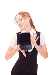 beautiful girl holding black box