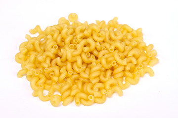 close up of a dried italian pasta on white background