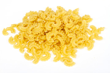 close up of a dried italian pasta on white background