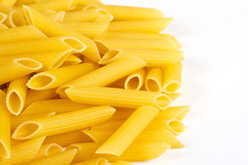 close up of a dried italian pasta on white background