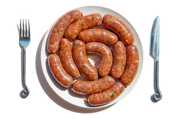 home made spicy Italian sausage isolated on white