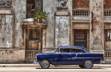 Printed roller blinds Cuban vintage cars Havana, Cuba