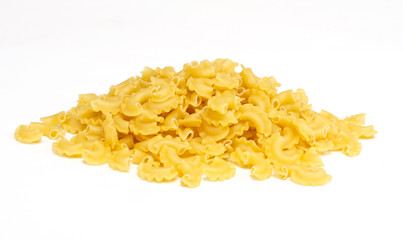 close up of a dried italian pasta on white background