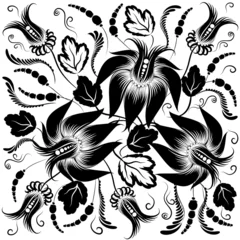 Wall murals Flowers black and white Black flowers on a white background