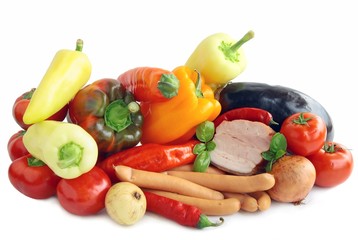 vegetable ,sausages and pork bacon