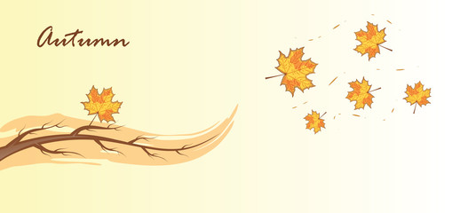 Bare branch and maple leaves, vector illustration