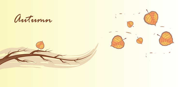 Bare branch and aspen leaves, vector illustration