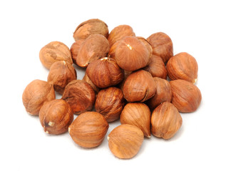 Pile of Hazelnuts Isolated on White Background