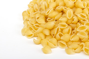 close up of a dried italian pasta on white background