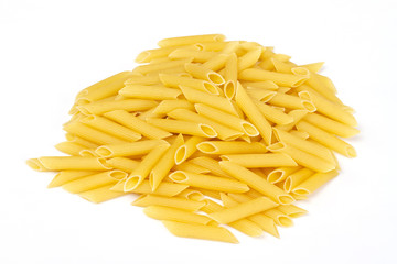 close up of a dried italian pasta on white background