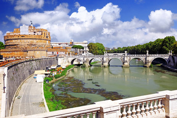 Castle Sant Angelo and bridge on Tiber , Rome