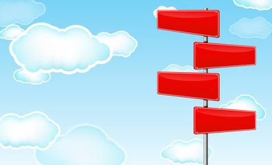 red blank road sign with cloud