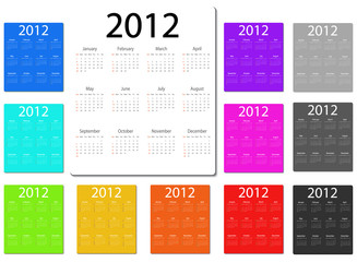 set of colorful 2012 calendar isolated on white background