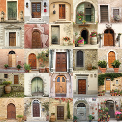 collage with retro doors in Italy