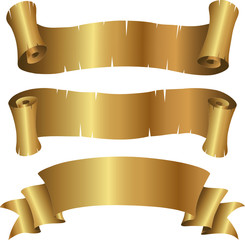 Vector Illustration of Curly Golden Banners Set