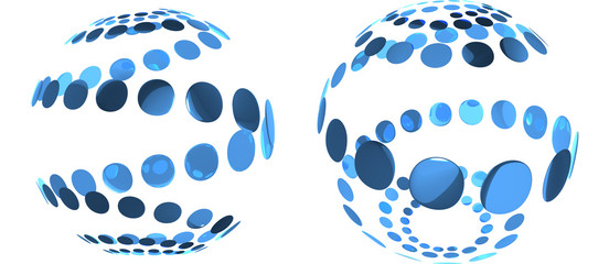 two blue reflective abstract isolated spheres