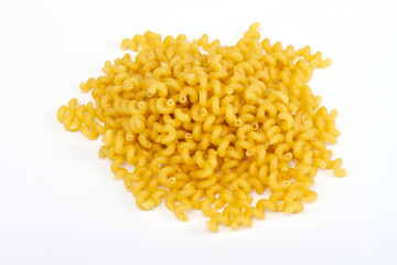 close up of a dried italian pasta on white background