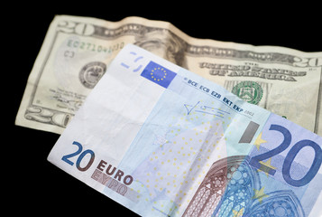 20 Euro Note with Twenty Dollar Bill