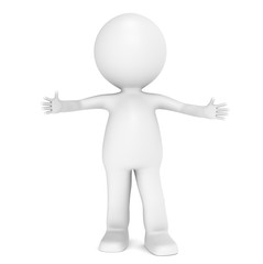 Welcome. 3D little human character giving a hug