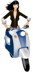 Fotobehang Motorfiets close-up, van, vrouw, paardrijden, scooter