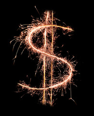 Dollar sign .Real sparkler alphabet