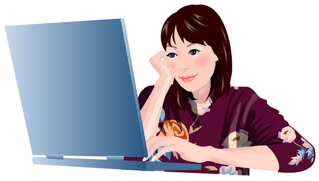 Close-up of woman sitting by laptop