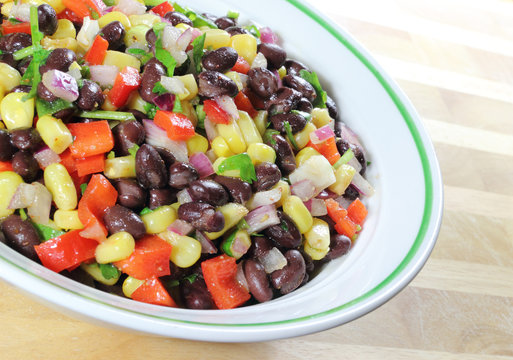Southwest Black Bean Salad in a bowl sitting on a table.