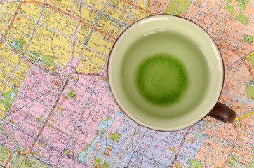 Cup of tea on map