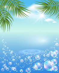 Fototapeta na wymiar Palm tree and bubbles