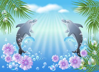 Fotobehang Dolfijnen springen uit het water © Marisha