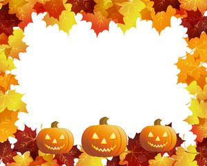 Naklejka na ściany i meble Halloween pumpkins with fall leaves