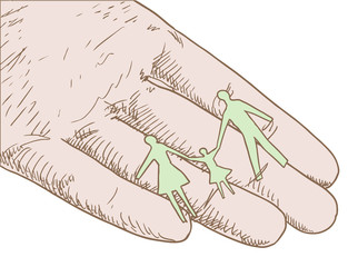 human hand holding family silhouette vector