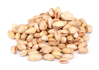 Close-up image of pistachios studio isolated on white background