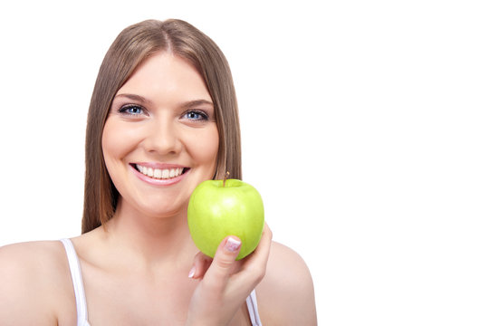 woman with green apple
