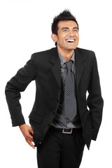 business man laughing isolated over white